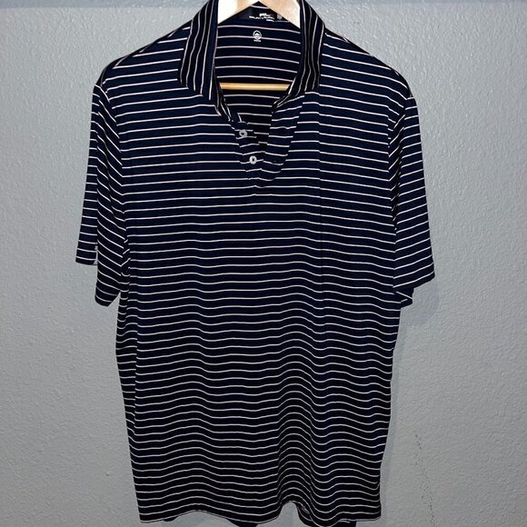 RLX RALPH LAUREN GOLF Polo Shirt Navy & Pink Striped - NWOT - Size Large - Picture 1 of 9